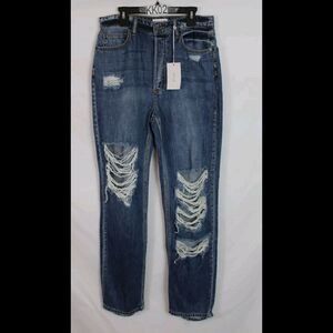 Cello Jeans Women's Distressed High-Rise 90's Boyfriend Straight Leg Jean 7 NWT